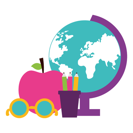 school globe apple pencils eyeglasses vector illustration designのイラスト素材