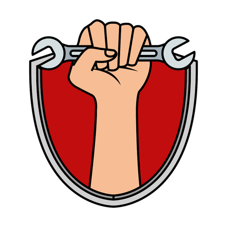 hand with wrench key in shield vector illustration designのイラスト素材