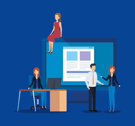 professional businesspeople with computer document and candidate vector illustrationのイラスト素材