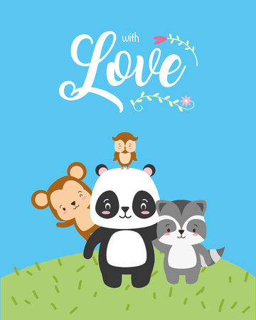 cute animals with love card vector illustrationのイラスト素材