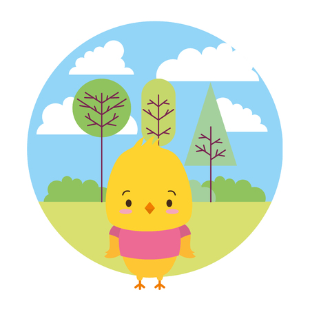 cute chicken cartoon landscape vector illustration designのイラスト素材