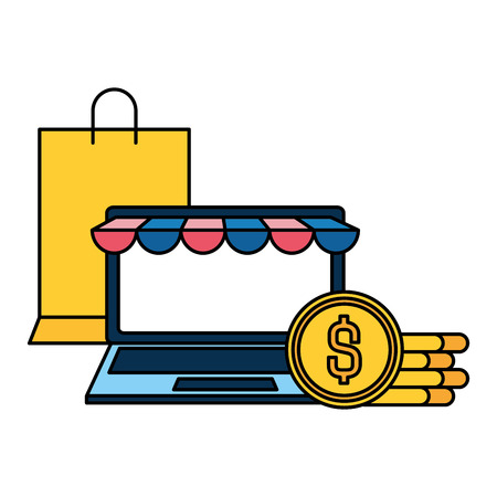 laptop screen with dollar coins icons vector illustration desingのイラスト素材