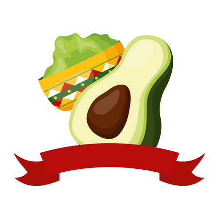 avocado and guacamole sauce in bowl vector illustrationのイラスト素材