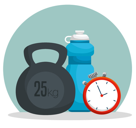 water bottle with dumbbells and chronometer to balance vector illustrationのイラスト素材
