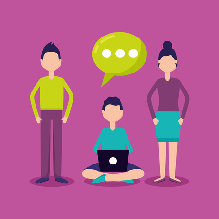 man with laptop and woman talk social media vector illustrationのイラスト素材