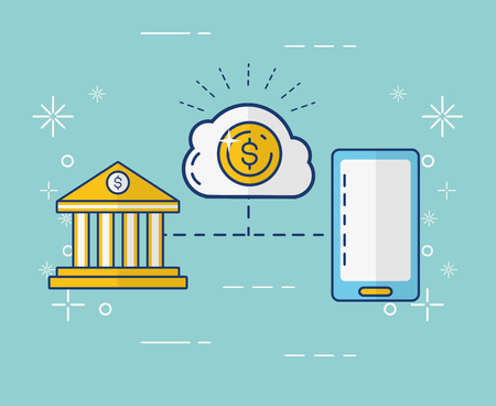 smartphone bank transaction money cloud storage online payment vector illustrationのイラスト素材