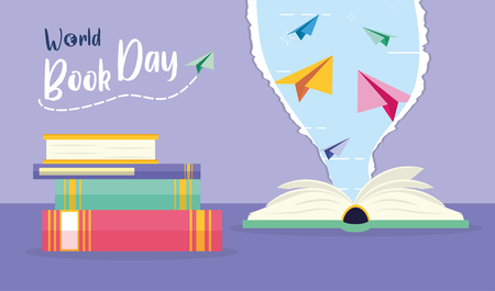 textbook paper planes torn - world book day vector illustrationのイラスト素材