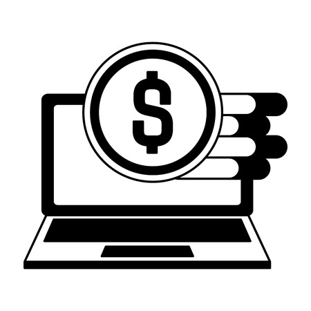 laptop screen with dollar coins icons vector illustration desingのイラスト素材