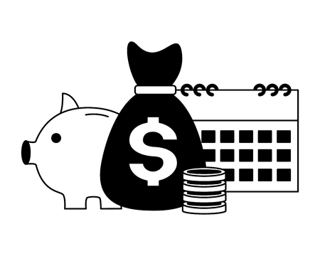 money bag piggy bank calendar tax payment vector illustrationのイラスト素材