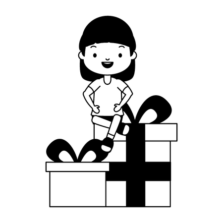 happy girl with gifts boxes vector illustrationのイラスト素材