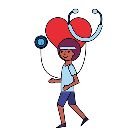 man running sport heart medical stethoscope vector illustrationのイラスト素材