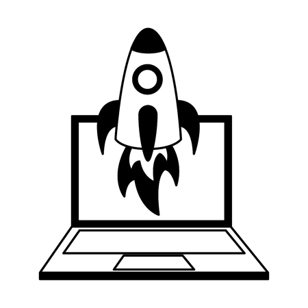laptop computer rocket launching startup vector illustrationのイラスト素材