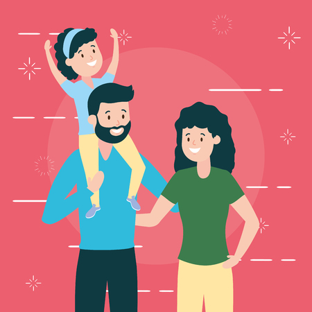 dad mom and daughter vector illustration designのイラスト素材