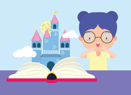girl reading textbook castle princess - world book day vector illustrationのイラスト素材