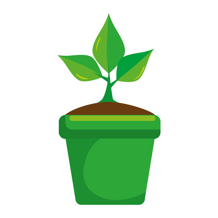 ecology leafs plant in pot vector illustration designのイラスト素材