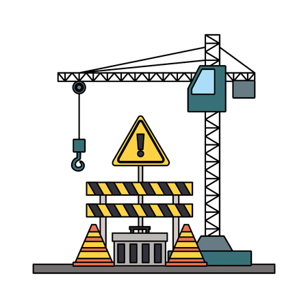 crane construction barricade toolbox warning sign tools vector illustrationのイラスト素材