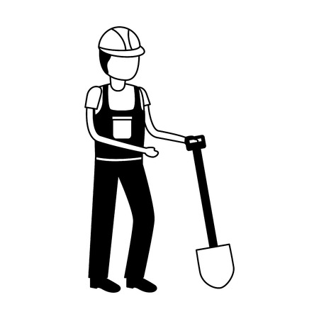 worker construction with shovel tool vector illustrationのイラスト素材