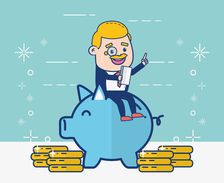 businessman sitting on piggy money online banking vector illustrationのイラスト素材