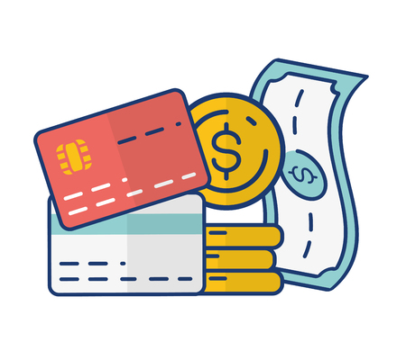 bank cards banknote coins online payment vector illustrationのイラスト素材