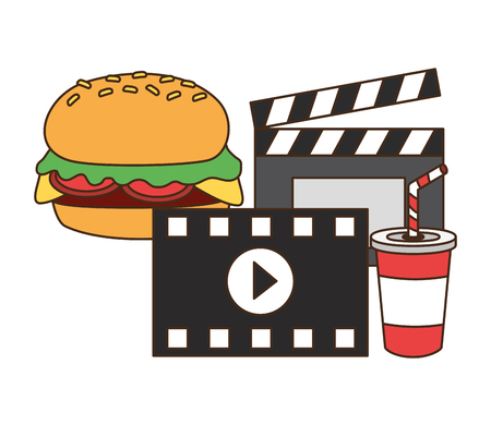 cinema burger soda clapboard fast food vector illustration designのイラスト素材