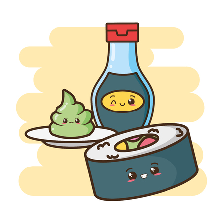 kawaii sushi sauce fast food vector illustrationのイラスト素材