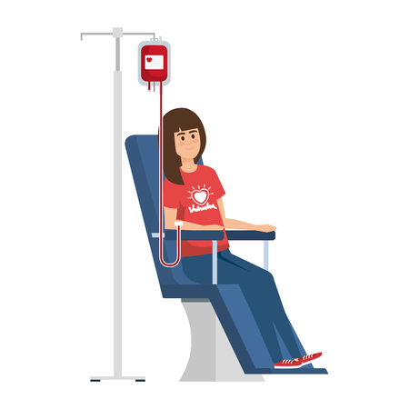 young woman volunteer in donation chair vector illustration designのイラスト素材