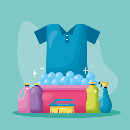 shirt laundry bucket brush spray spring cleaning tools vector illustrationのイラスト素材