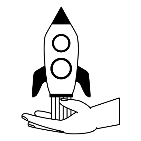 hand with rocket startup white background vector illustrationのイラスト素材