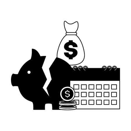 piggy bank calendar coins money bag tax payment vector illustrationのイラスト素材