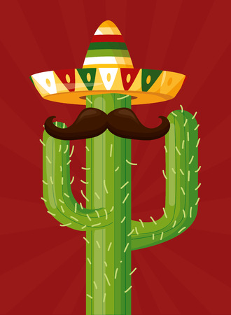 cactus with hat mustache mexico cinco de mayo vector illustrationのイラスト素材