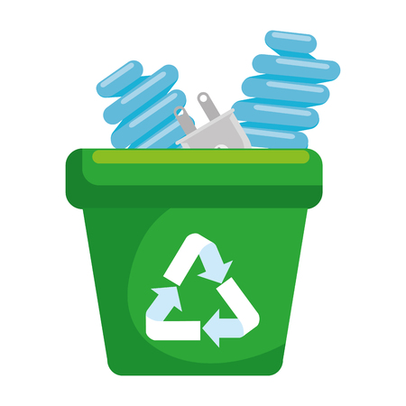 garbage pot with recycle arrows and bulbs vector illustration designのイラスト素材