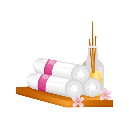 aromatherapy sticks towels flowers spa treatment therapy vector illustrationのイラスト素材