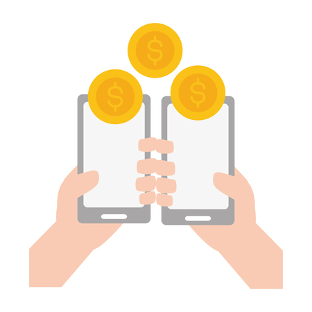 hands with mobile transaction money online banking vector illustrationのイラスト素材
