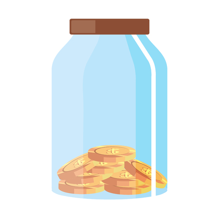 glass pot with coins vector illustration designのイラスト素材