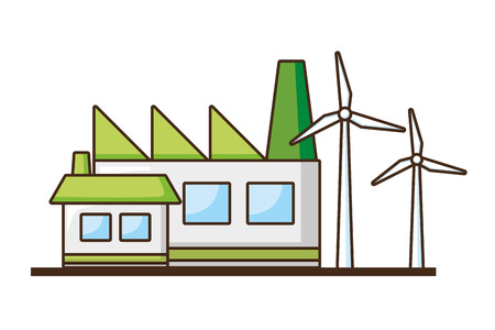 factory building house wind turbines ecology vector illustrationのイラスト素材