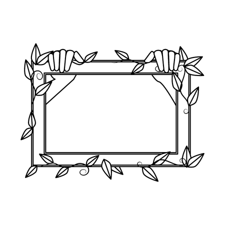 wooden frame with ecology leafs plants vector illustration designのイラスト素材