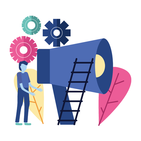 business man megaphone gears ladder vector illustrationのイラスト素材
