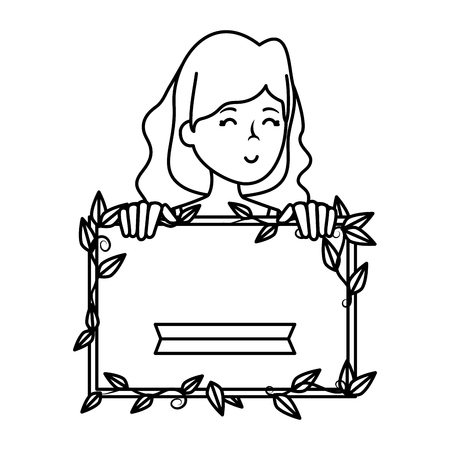 young woman with ecology label vector illustration designのイラスト素材