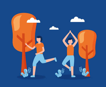 men practicing exercise world health day vector illustrationのイラスト素材