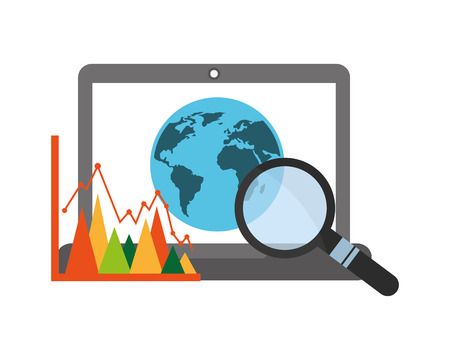 laptop computer with planet earth and set icons vector illustration designのイラスト素材