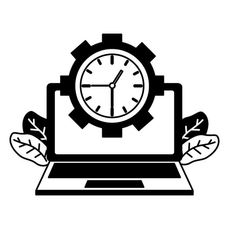 laptop computer clock time work vector illustrationのイラスト素材
