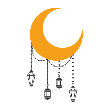 half moon and lanterns ramadan kareem celebration vector illustration designのイラスト素材