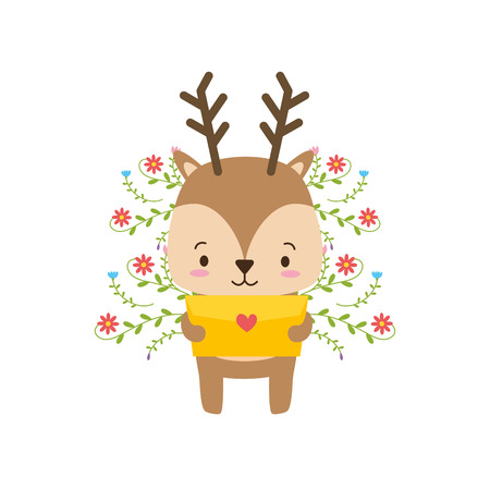 cute deer cartoon mail love vector illustrationのイラスト素材