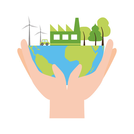 hands holding planet environment ecology earth day vector illustrationのイラスト素材