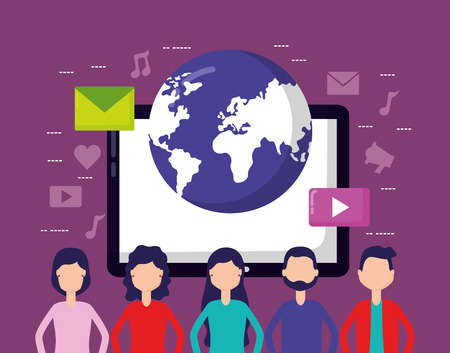 people world laptop computer social media vector illustrationのイラスト素材