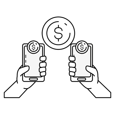 hands with mobile transaction money online banking vector illustrationのイラスト素材