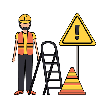 workers construction bricks stairs sign vector illustrationのイラスト素材
