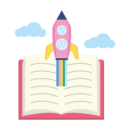 open book flying rocket - world book day vector illustrationのイラスト素材