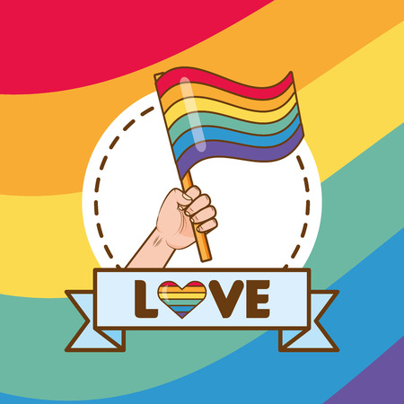 hand with flag rainbow lgbt pride love vector illustrationのイラスト素材