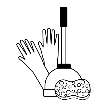 gloves sponge and plunger spring cleaning tools vector illustrationのイラスト素材